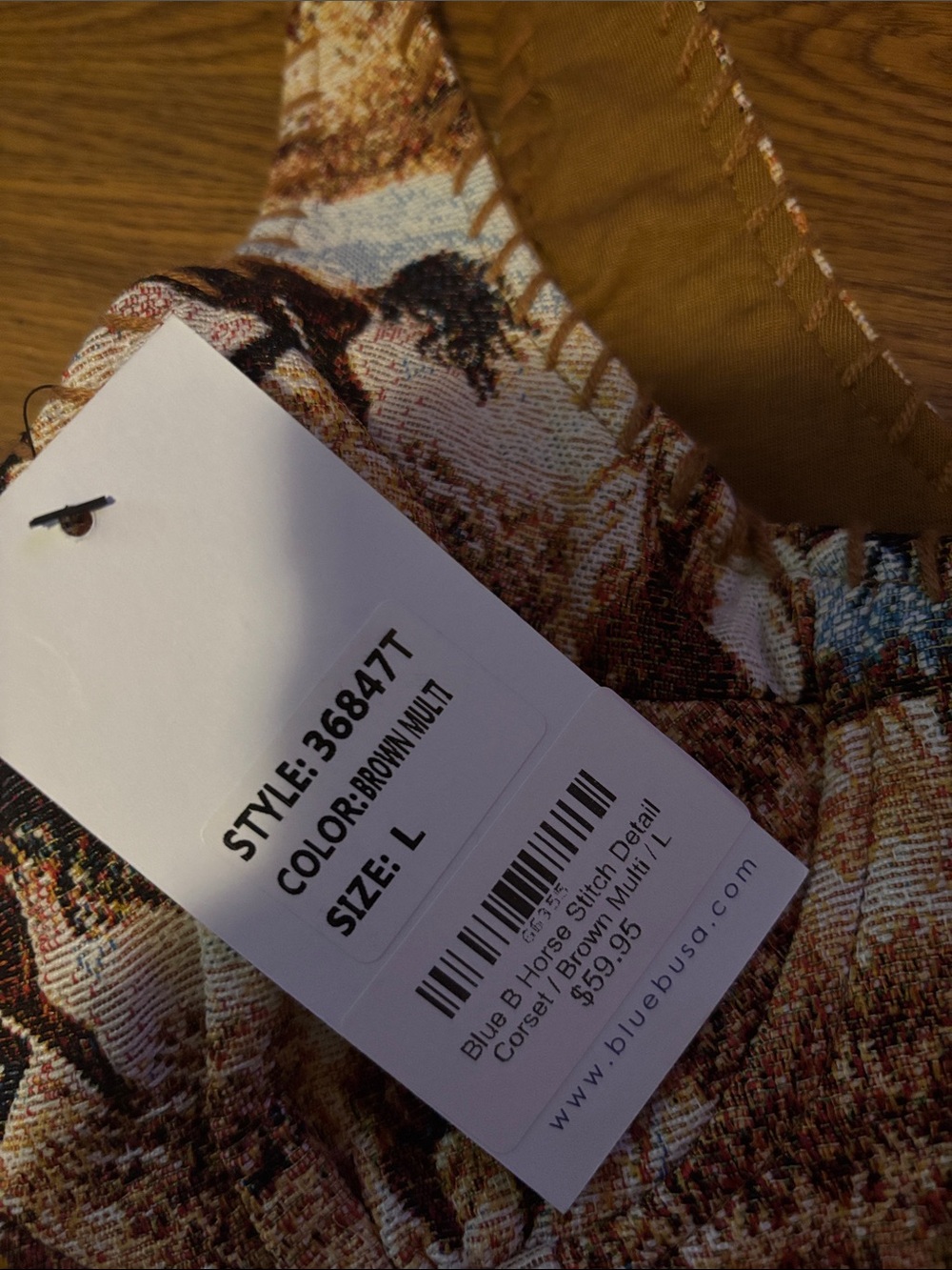 NWT blue b Women's Western Horse Print Crop Tank Top - Brown Multi - Picture 9 of 9